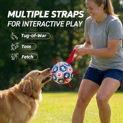 QDAN Dog Toys Soccer Ball with Straps：Durable Balls for Large Dogs, Outdoor Dog Toys, Puppy Birthday Gifts (7 Inch) - Image 2