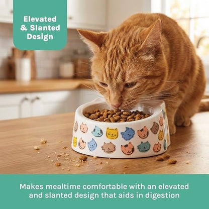 Kitty City Elevated Melamine Cat Bowl - Raised Tilted Dish for Food & Water, Sturdy Non-Slip Base, Non-Porous & Break Resistant, Dishwasher Safe, Indoor or Outdoor Pets – 5.4oz capacity, Colorful Cats - Image 4