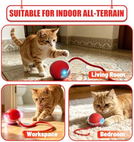 Automatic Interactive Rolling Cats Toys Ball for Indoor, Electric Automatic Rolling Pet Toy, 360° Smart Interactive Rolling Dog Ball Durable and Safe Material for Cat and Dog(Red) - Image 6