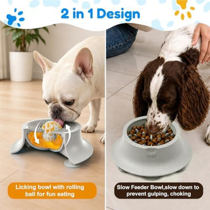 Dog Lick Bowl with Rolled Ball,Slow Feeder Dog Bowl Small Breed-Gray - Image 2