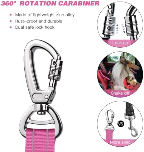 AUBELL Dog Seat Belt for Car,2Pack Set 3-in-1 Dog Car Harness,Black+Hotpink - Image 4