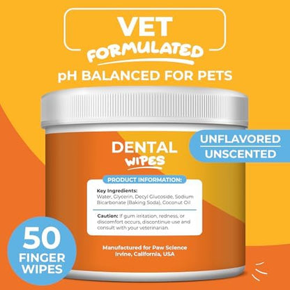 Paw Science Dog & Cat Teeth Cleaning Wipes - Dental Finger Wipes for Cats & Dogs - Pet Toothbrush & Tooth Brushing Kit - Effective Teeth Cleaner (Unscented) - Image 5