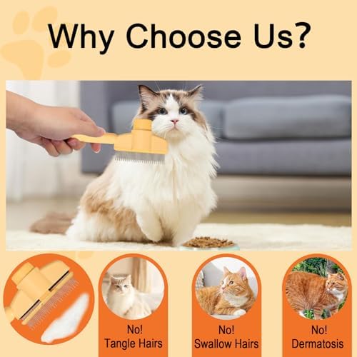 Dogs and Cats Comb with Release Button, Pet Hair Removal Tools with Safe Stainless Steel Teeth for Deshedding, Cat Grooming Supplies for Long/Short Hair, Cat Brush for Shedding, Orange - Image 5