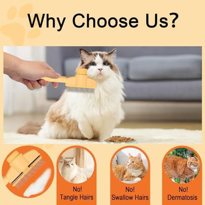Dogs and Cats Comb with Release Button, Pet Hair Removal Tools with Safe Stainless Steel Teeth for Deshedding, Cat Grooming Supplies for Long/Short Hair, Cat Brush for Shedding, Orange - Image 5