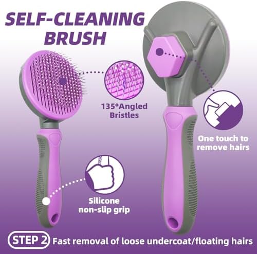 Dog Brush for Shedding, 7 PCS Dog Grooming Brush Kit Including Undercoat Rake, Slicker Brush, Dematting Comb, Nail Clipper, Bath Brush for Long & Short Haired Dogs, Cats - Purple - Image 3