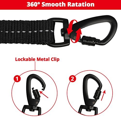 Long Dog Leash 15 FT: Heavy Duty Rope Leashes for Dogs Training with Swivel Lockable Hook Reflective Threads Bungee and Padded Handle - Dog Lead for Large Small Medium Dogs Outside Walking Hiking Red - Image 3
