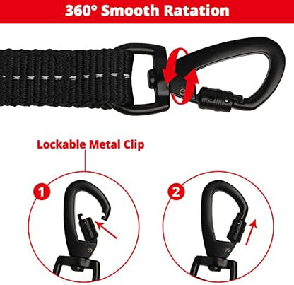 Long Dog Leash 15 FT: Heavy Duty Rope Leashes for Dogs Training with Swivel Lockable Hook Reflective Threads Bungee and Padded Handle - Dog Lead for Large Small Medium Dogs Outside Walking Hiking Red - Image 3