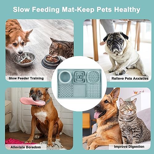 Lick Mat for Dogs, Slow Feeder Licking Mat with Suction Cups for Food and Water, Silicone Feeding Mat Perfect for Anxiety Relief Suitable for Butter Food Yogurt Peanut (Blue) - Image 4