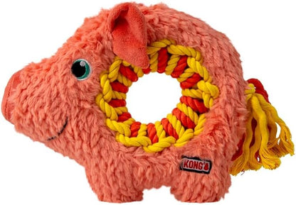 KONG Ringaroos - Interactive Rope Ring Dog Toy with Plush Squeaker - for Fetch, Tug & Cuddle - for Medium Sized Dogs (Orange Pig)