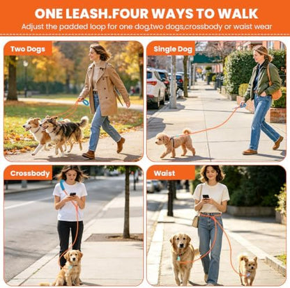 Double Dog Leash, Hands Free Dog Leash Set w/Sponge Handle, Adjustable 4.9-9.8ft for Walking Jogging Running Training, Multifunctional Handheld Crossbody Waist for Small Medium Dogs - Image 2