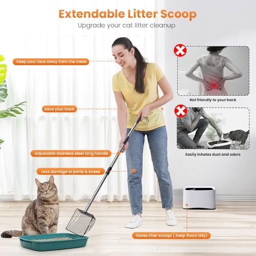 PETOCAT Cat Litter Scoop 43 inch Metal Litter Scooper with Stainless Steel Long Handle, Upgraded Large Kitty Box Scooper Heavy Duty Deep Shovel for Fast Sifting, Dog Waste Scooops for Outside Pet Poop - Image 2