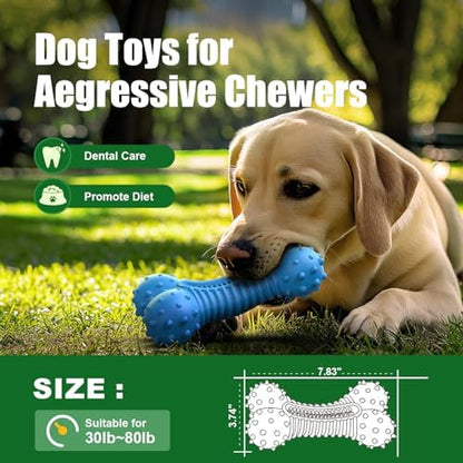 Dog toys for Aggressive Chewers Rubber- This Large, Tough and Heavy Bone with Natural Bacon Flavor are Excellent Dog Chew Toys for Large Dogs to Care Their Teeth Dental, Relief Boredom, Blue - Image 4