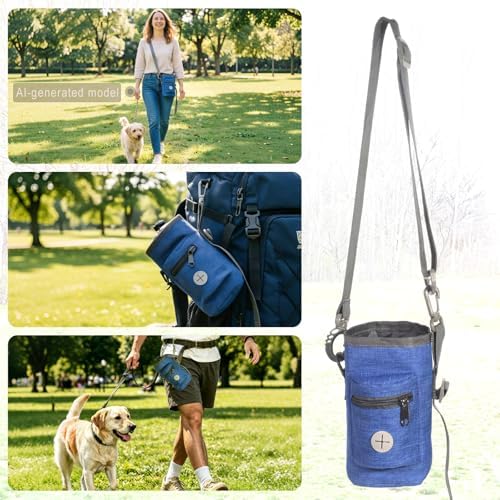 Dog Treat Pouch with Drawstring, Treat Pouches for Pet Training, Dog Training Treat Pouch Built-in Poop Bag Dispenser, Pet Training Walking and Rewarding Holder (Blue) - Image 3
