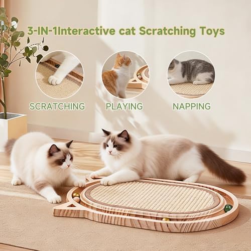 Cat Scratcher Sisal Scratching Pad Toy with Ball Track Wooden Interactive for Indoor Physical Exercise Kitty Medium Kitten Spring Chasing Hunting Mental Bored Adult Enrichment Toys Post - Image 2