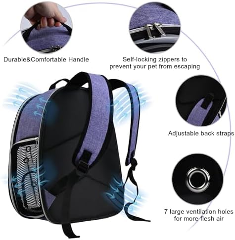 BAGLHER Cat Carrier Backpack Bubble - Fit Up to 18 Lbs - Airline-Approved Dog Backpack Carrier for Small Pets Puppies Dogs Bunny, Space Capsule Dog Carrier Backpack for Travel Outdoor Hiking, Purple - Image 5