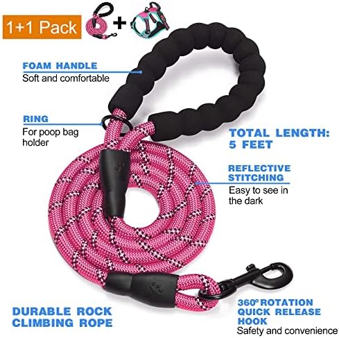 tobeDRI No Pull Dog Harness Adjustable Reflective Oxford Easy Control Medium Large Dog Harness with A Free Heavy Duty 5ft Dog Leash, Pink/Blue, XL - Image 2