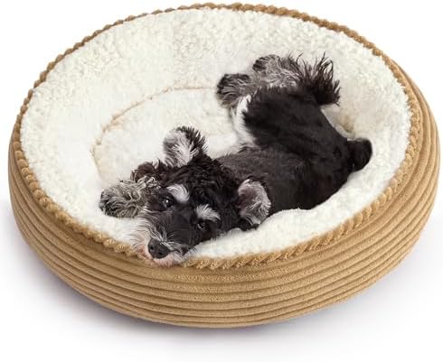 Love's cabin Round Donut Cat and Dog Cushion Bed, 24in Pet Bed for Small or Medium Dogs, Anti-Slip & Water-Resistant Bottom, Soft Durable Fabric Pet Beds, Washable Calming Cat Bed Beige by Lovescabin