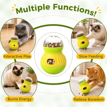Interactive Cat Wobble Toy Treat Dispenser – Cat Puzzle Feeder & Slow Feeder Ball for Indoor Cats, Small Dog Enrichment Toy for Puppies (Green) - Image 4