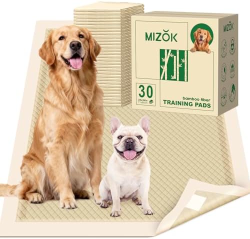MIZOK Bamboo Dog Pee Pads Highly Absorbent No Leak Extra Large 28x34in 30Ct by MIZOK