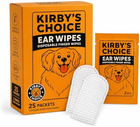 Kirby’s Choice Dog Ear Cleaning Finger Wipes – 50 Wipes, 25 Individually Wrapped 2-Packs | Dog Ear Wipes for Cleaning Dirt, Wax & Debris | Gentle No-Rinse Ear Cleaner for Dogs by KirbysChoice