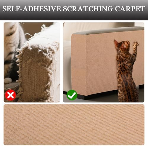 15.7'' x 23.6'' Cat Scratch Furniture Protector Cat Wall Scratcher Mat AdhesiveTrimmable Cloth Couch Anti-Scratch Cover DIY Climb Couch Protector from Claws, Replacement Pads，Beige - Image 3