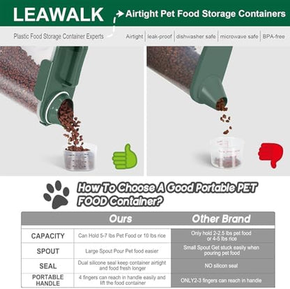 LEAWALK 5-7Lbs Cat Dog Storage Container, Portable Pet Food Containers with Upgraded Large Spout and Cup, Small Animal Kibble Dispenser for Bird Seed, Oatmeal, Rice, Flour, Brown Sugart-Dark Green - Image 4