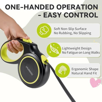 96.85ft Automatic Retractable Dog Leash, Flexi Leash Heavy Duty Anti-Tangle Reflective Nylon Tape, One-Click Brake Lock, Ergonomic Handle, 360° Swivel Hook for Medium to Large Dogs - Image 4