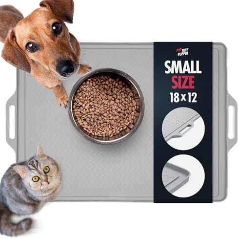 Tuff Pupper 18x12 Small Dog Feeding Mat for Food and Water | Dog Food Mats for Floors | Waterproof Dogs Water Bowl Mats | Dogs Placemats Pet Food-Mat | Silicone Feeding Mat for Cats and Cat Bowls by TuffPupper