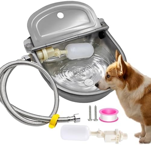 Automatic Water Dispenser for Dog Water Bowl Dispenser Large Size Stainless-Steel Waterer Feeder Self Filling Water Trough for Poultry and Livestock (Metallic Gray, Large) by Essilnn