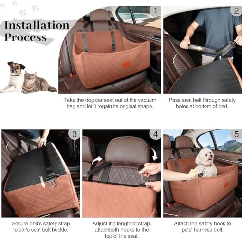 Wooaidagg Dog Car Seat for Medium & Large Dogs Up to 55lbs, Memory Foam Cushion, Washable Cover, Safety Straps & Non-Slip Base (Brown, Large) - Image 6