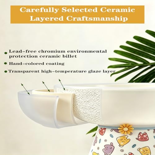 Elevated Ceramic Cat Bowls，15° Tilted Raised Cat Food Bowl, Anti Vomiting Pet Feeder, Protect Pet's Spine, Feeding Dish for Indoor Kittens and Small Dogs,（ Cat Pattern） - Image 2