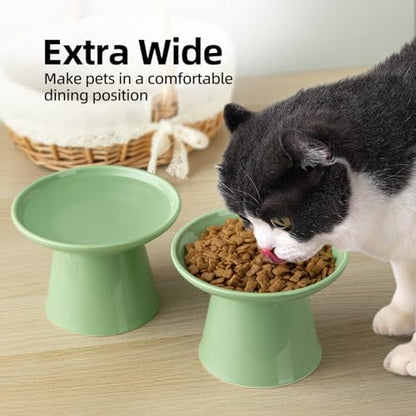 Ceramic Elevated Cat Food Bowls,6.2" Wide,2-Pack,Green - Image 4
