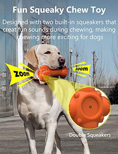 SCHITEC Squeaky Dog Chew Toy, Tough Durable Natural Rubber Bone with Toothbrush, Indestructible for Aggressive Chewers Large Medium Breed Teeth Cleaning - Image 2