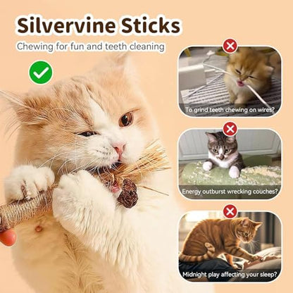 Cat Toys for Indoor Cats, Purple, 3 Pcs Silvervine Sticks & 1 Pc Rope - Image 2