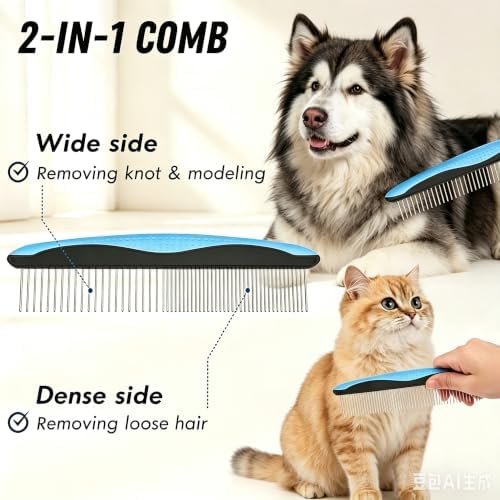 Dog Deshedding Rake for Shedding, Double-Sided Grooming Tool for Dogs & Cats, Gentle Skin-Friendly Pet Brush for Long and Short Hair Breeds, Removes Loose Hair and Keeps Coats Healthy (Brush & Comb) - Image 5