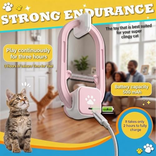 Interactive Cat Toy, Electric Cat Teaser, Door Clip, 2 Motion Modes,Pink - Image 3