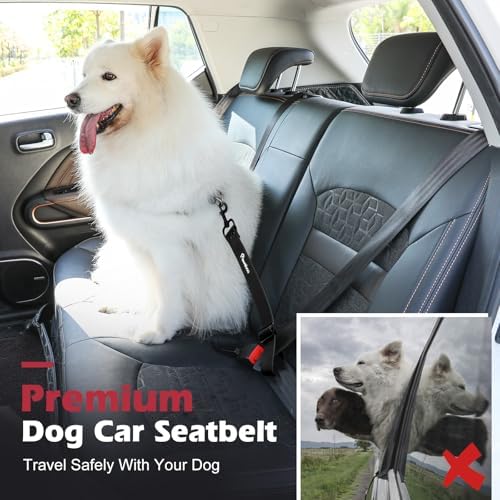 Pawaboo 2Pack Dog Seat Belt for Car with 360° Hook，20 in, Chew-Proof, Black - Image 2