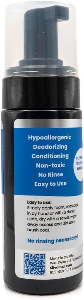 No Rinse Deodorizing Dry Pet Shampoo Plus Conditioner Foam for Dogs, Cats, Bunnies, Waterless Cleanse Enhanced with AG21 Chitosan-Silver - Natural Coat Refresh, Hypoallergenic, Made in USA (5 Oz)