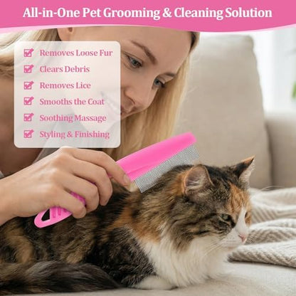 6 Pack Pet Grooming Combs, Stainless Steel Dog and Cat Grooming Combs with Rounded Teeth, Double-Sided Professional Pet Tear Stain Remover for Small, Medium, and Large Pets (Pink) - Image 4