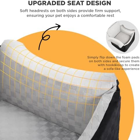 BONTHEE Elevated Dog Car Seat for Small Medium Dogs Under 30 lbs, Memory Foam Elevated Booster Seat with Headrests Support, Travel-Safe Car Bed with Detachable Washable Cover & Safety Belt - Image 4