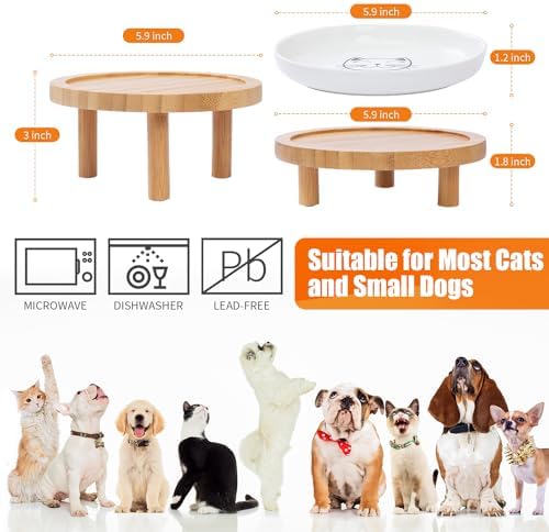 Lusifaco Shallow Wide Elevated Cat Bowls Whisker Fatigue (Blue,Set of 2) - Image 3