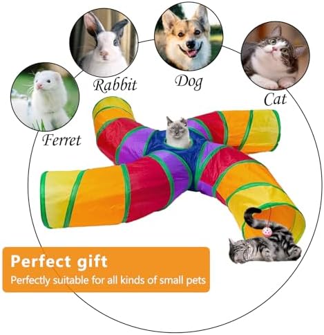 EGETOTA Cat Tunnel for Indoor Cats Large, with Play Ball S-Shape 4 Way Collapsible Interactive Peek Hole Pet Tube Toys, Puppy, Kitty, Kitten, Rabbit (S4 - Multicolor) - Image 2