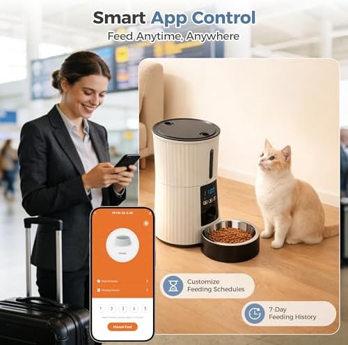DUMOS 4L Automatic Cat Feeder, Dog Food Dispenser with APP Control, White - Image 6