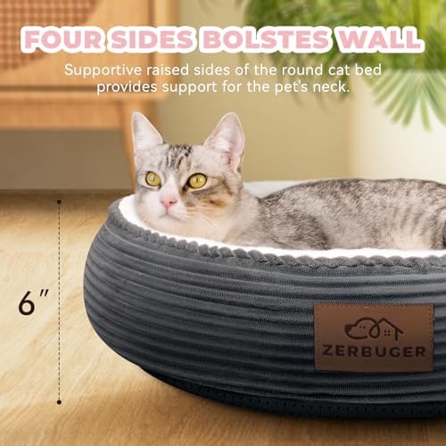 Zerbuger 20in Dark Grey Round Dog Bed Sofa for Dogs Cats, Machine Washable - Image 4