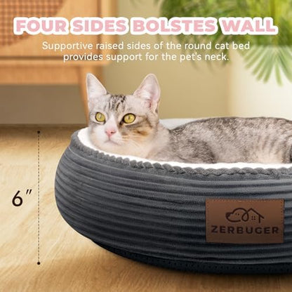 Zerbuger 20in Dark Grey Round Dog Bed Sofa for Dogs Cats, Machine Washable - Image 4