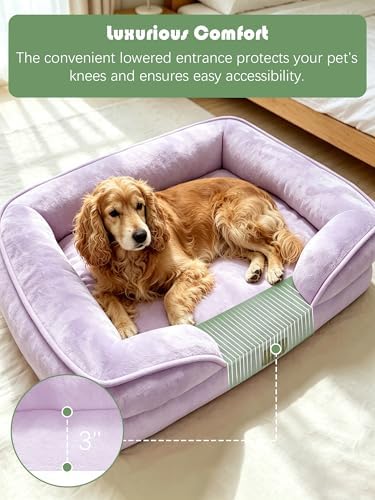 Spotted Play Orthopedic Dog Bed with Sides - Sofa Beds for Large Dogs, Supportive Foam Pet Couch Bed with Washable Removable Cover, Waterproof Lining and Non-Slip Bottom, Purple - L - Image 3