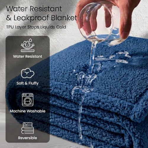 Navy Blue Dog Blanket for Pets Reversible Fluffy Pet Bed Cover Mats Waterproof Puppy Blankets Leakproof Sofa Couch Washable Cover Cat Pet Blanket for Warm-Navy Blue,M - Image 2