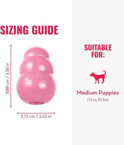 KONG - Puppy Toy Natural Teething Rubber - Fun to Chew, Chase and Fetch - for Medium Puppies - Pink (Pack of 2)