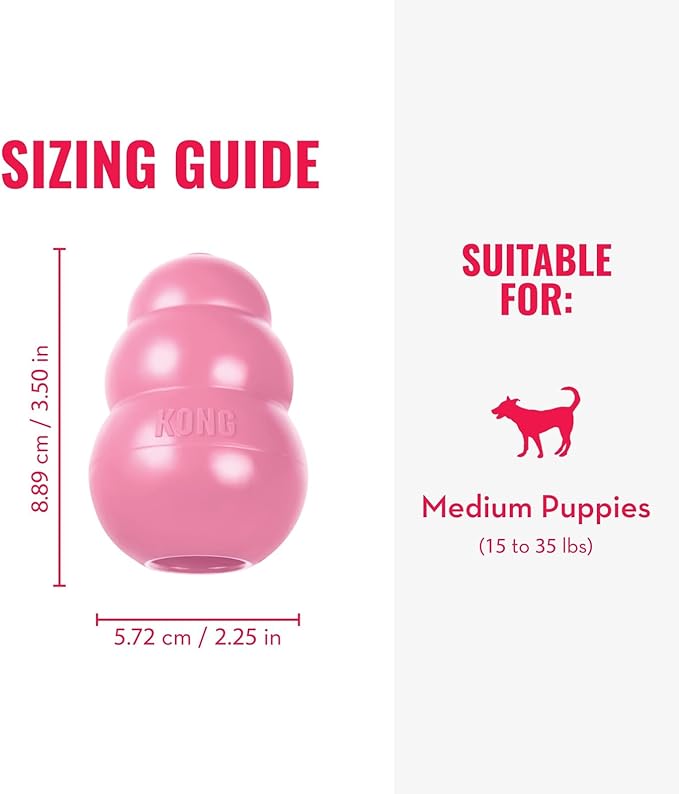 KONG - Puppy Toy Natural Teething Rubber - Fun to Chew, Chase and Fetch - for Medium Puppies - Pink