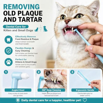 Dog Toothbrush, 360 Degree Finger Toothbrushes, Triple Head Toothbrushes, Double Head Toothbrush,Cleaning Brushes for Dog Cat Oral Dental Health (9 Pack) - Image 4